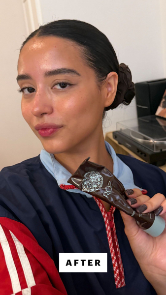Briana Rengifo after applying the Rōz Evergreen Style Cream