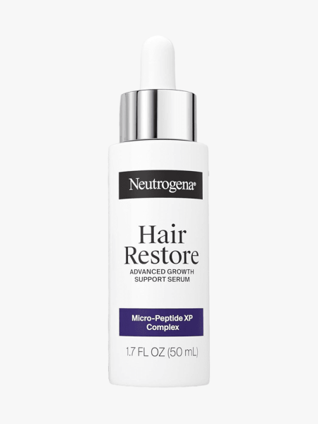 Neutrogena Hair Restore Serum in branded dropper component on a light gray background