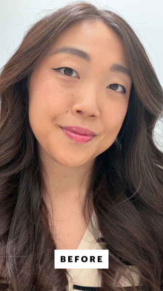 Allure contributing commerce writer Christa Joanna Lee applying the Rōz Wave Texturizing Mist