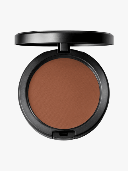 MAC Studio Fix Powder Plus Foundation in branded component on a light gray background