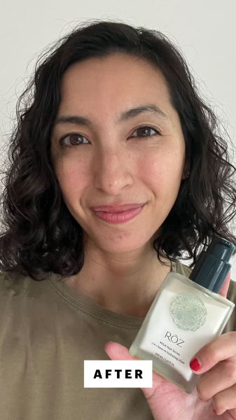 Deanna Pai after applying Rōz Milk Hair Serum