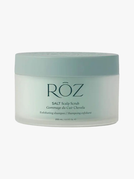 Rōz Salt Scalp Scrub in branded tub component on a light gray background
